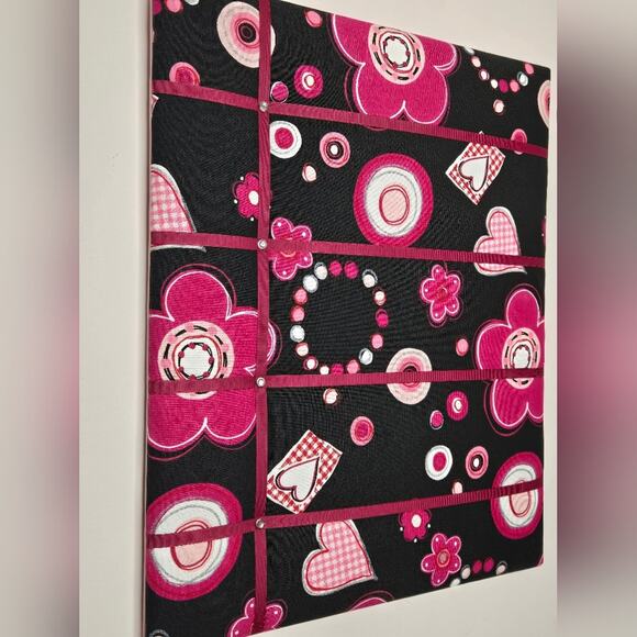 NWOT French Memo Board - Black & Pink Floral - Picture 2 of 8